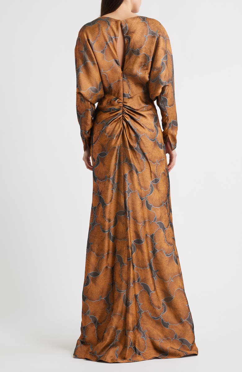 Amsale Long Sleeve Jacquard Gown, Alternate, color, Copper Multi