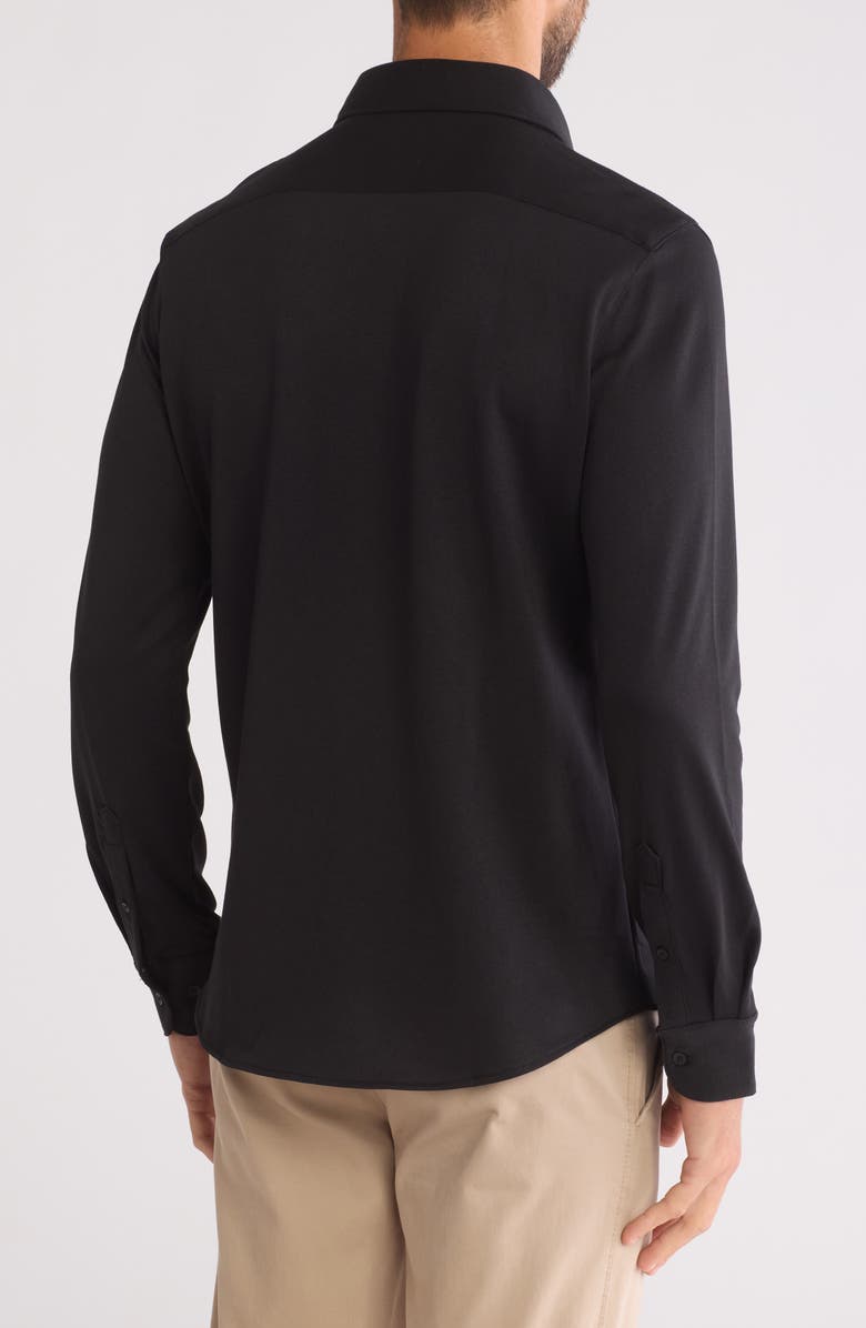 DENIM AND FLOWER Solid Knit Button-Up Shirt, Alternate, color, Black