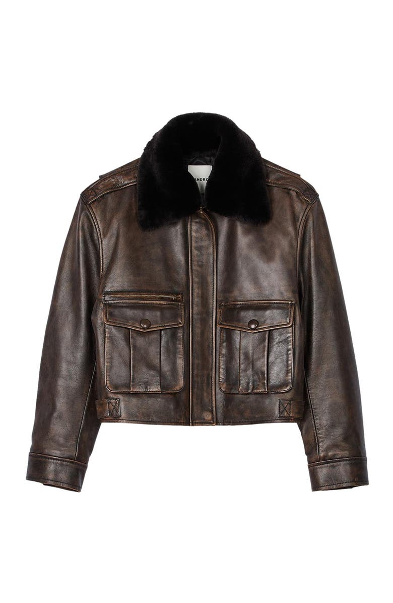 SANDRO Distressed leather jacket, Alternate, color, 
