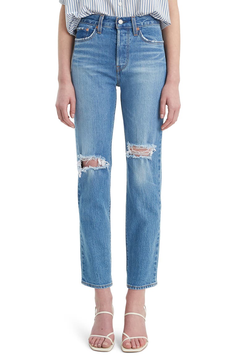 Levi's® Wedgie Icon Fit Ripped Straight Leg Jeans, Main, color, CHARLESTON BREEZE