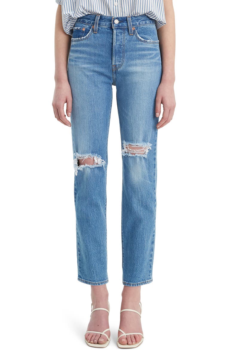 Levi's<sup>®</sup> Wedgie Icon Fit Ripped Straight Leg Jeans, Main, color,