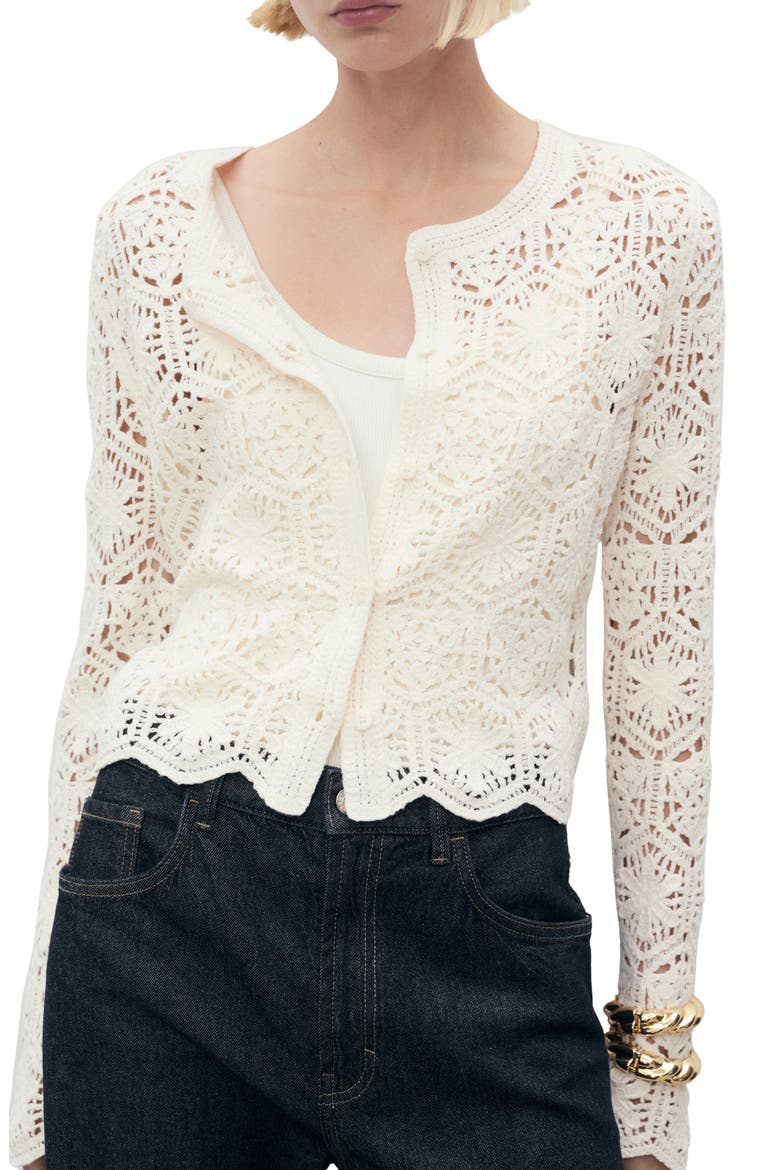 Crochet Cotton Blend Cardigan, Main, color, ECRU