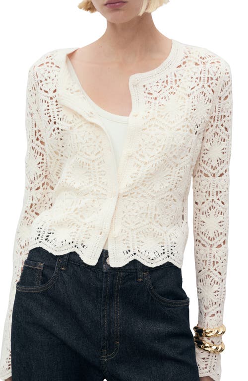 Mango Crochet Cotton Blend Cardigan In White