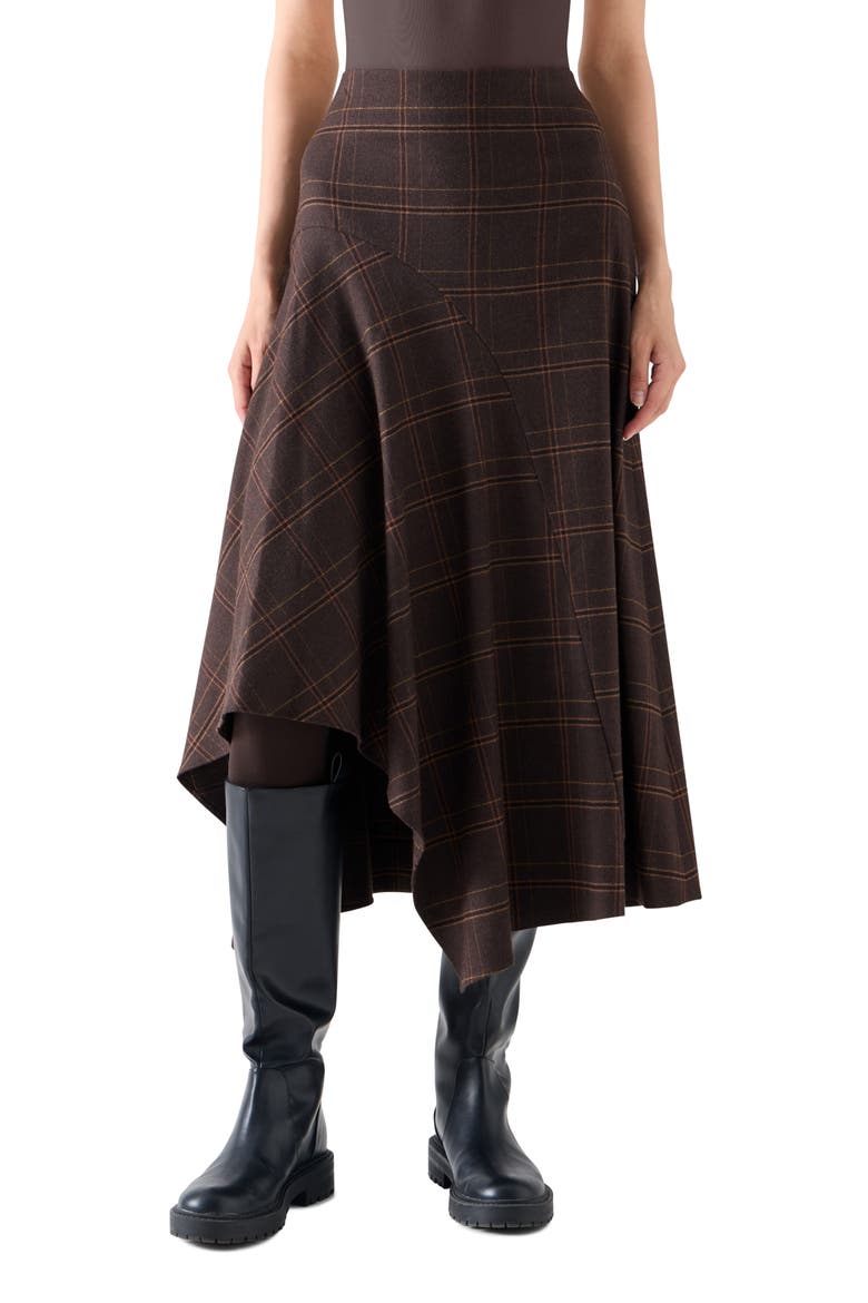 Blanket Check Handkerchief Skirt, Main, color, ESPRESSO-CARAMEL