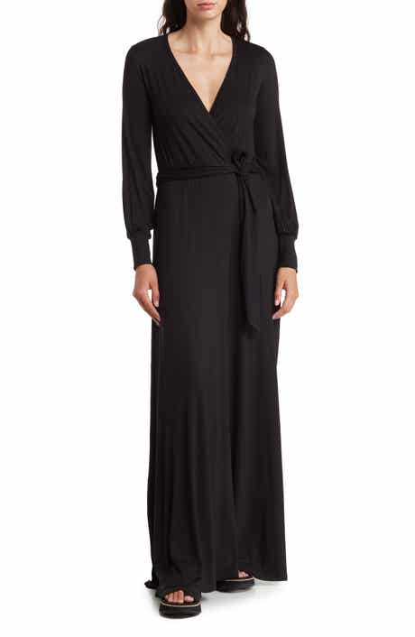 GO COUTURE Long Sleeve Maxi Wrap Dress