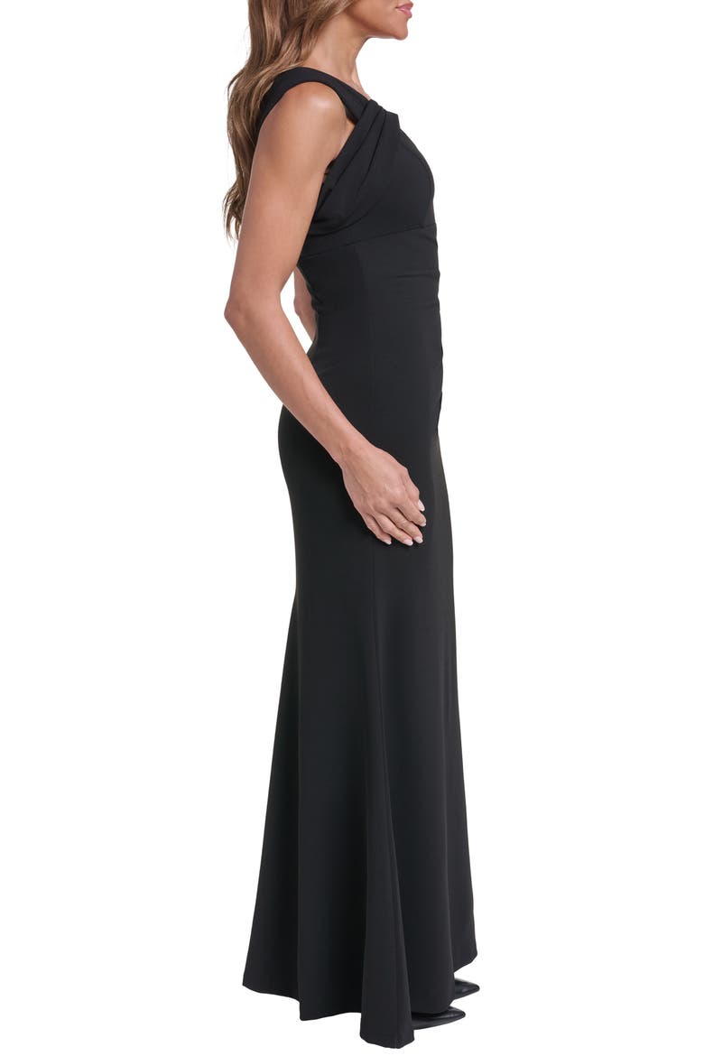 Drape Detail Stretch Crepe Mermaid Gown, Alternate, color, BLACK