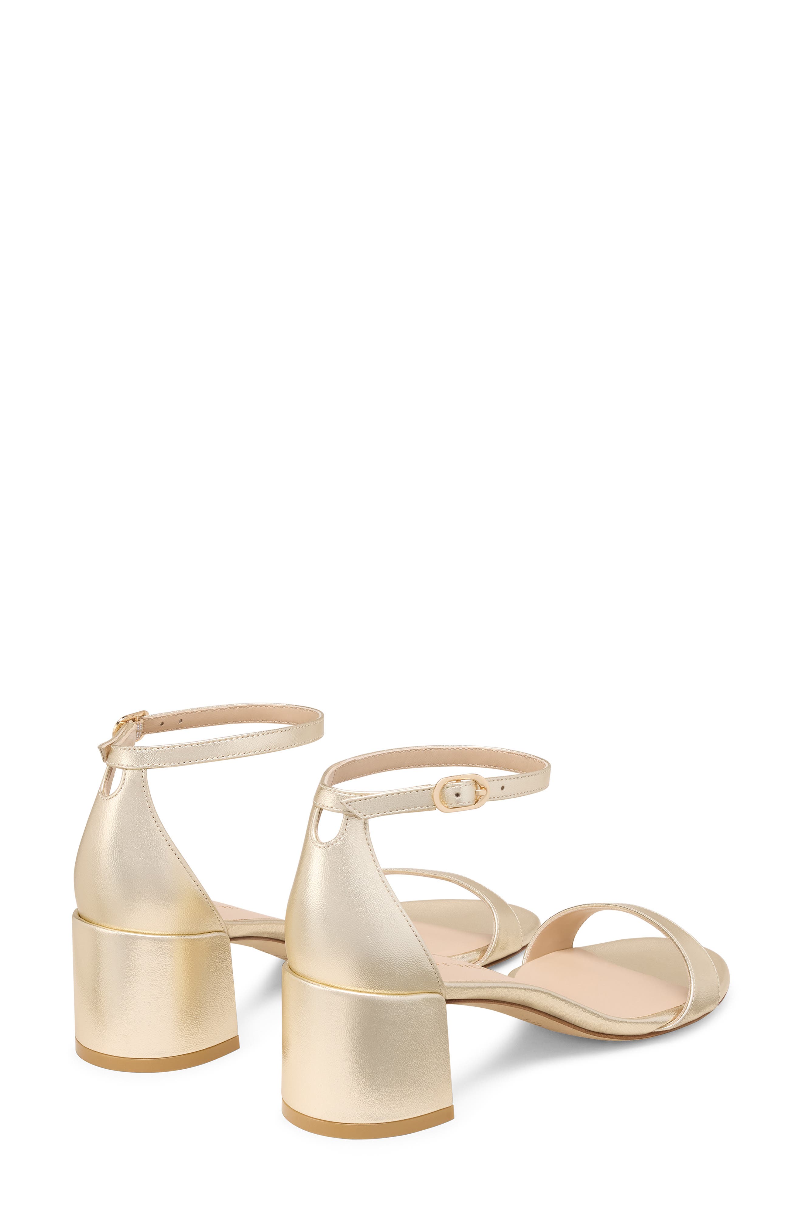 Stuart Weitzman Nudist Metallic Block Heel Sandal, Alternate, color, 