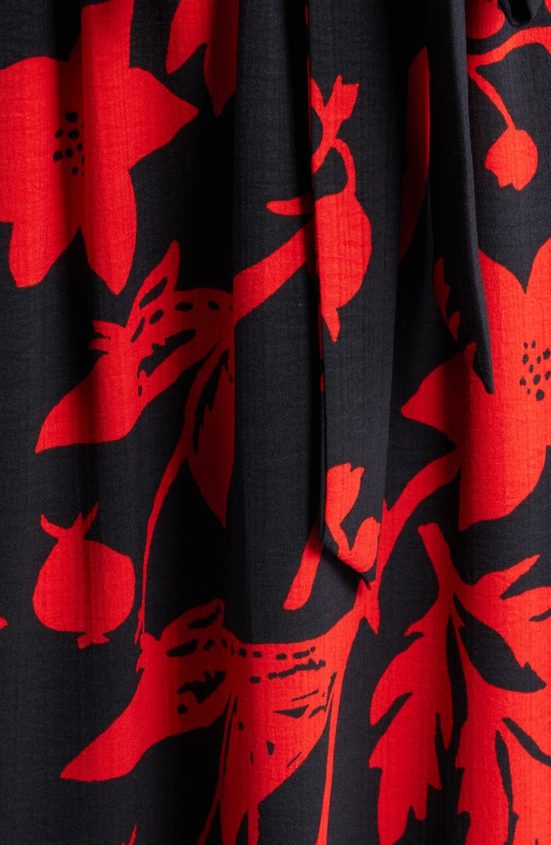 Sam Edelman Floral Print Flutter Sleeve Tie Waist Maxi Dress, Alternate, color, Black/ Red