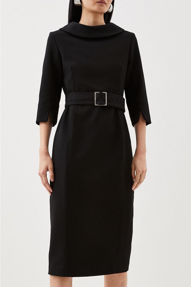 Petite Roll Neck Pencil Midi Dress, Alternate, color, Black