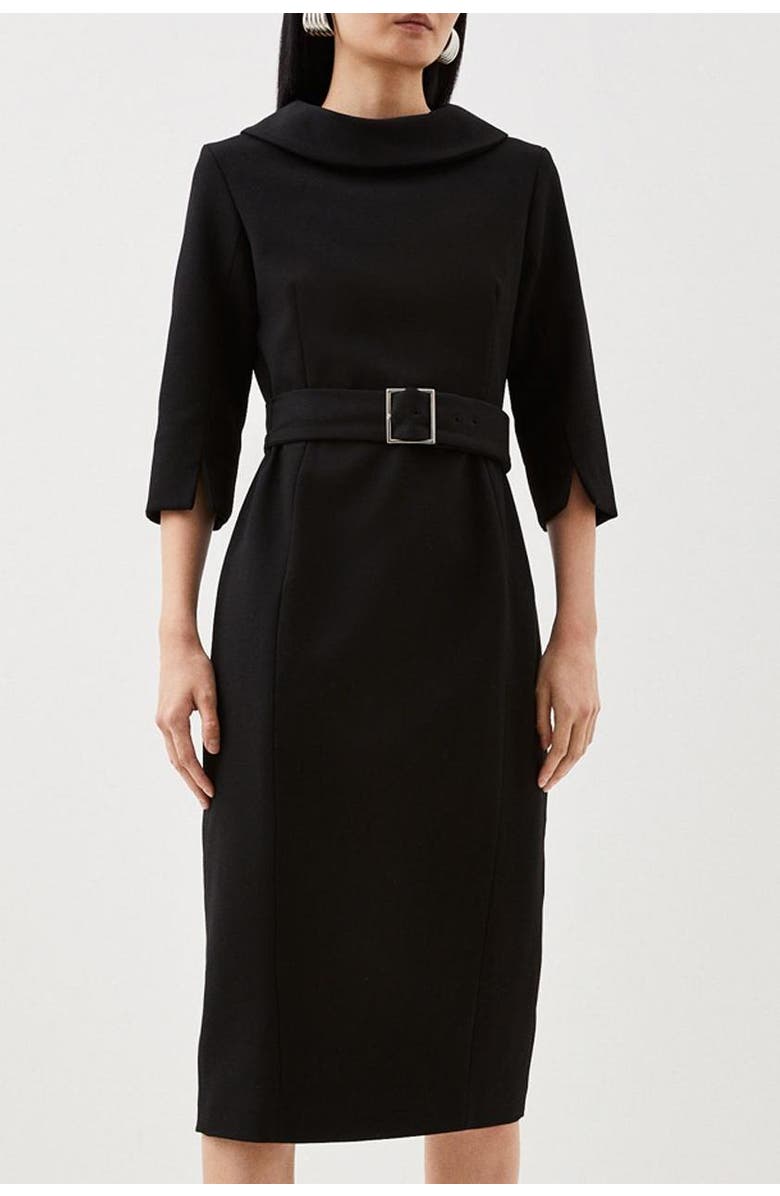 Karen Millen Petite Roll Neck Pencil Midi Dress, Alternate, color, Black
