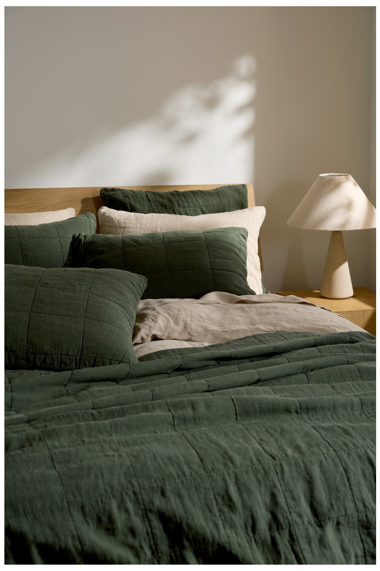 Linen Box Quilted Sham Set, Alternate, color, EVERGREEN