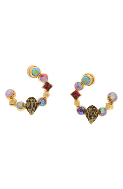 Mixed Crystal Half Circle Stud Earrings