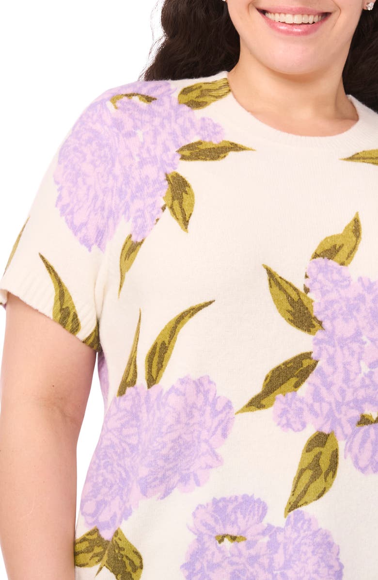 CeCe Hydrangea Short Sleeve Sweater, Alternate, color, Orchid Petal