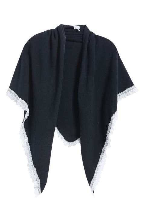Lace Trim Triangular XX-Large Wool Scarf