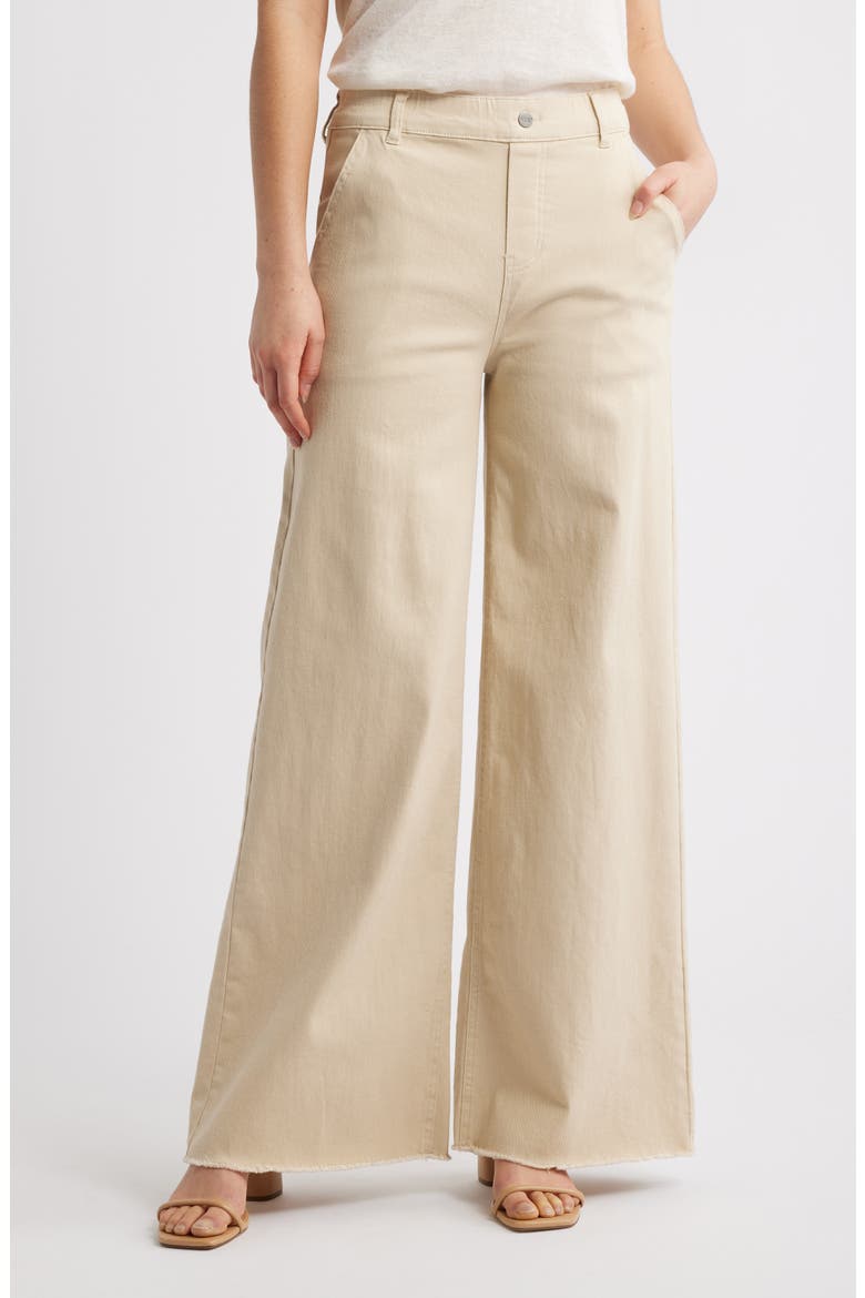 Raw Hem Wide Leg Pull-On Denim Pants, Main, color, ECRU