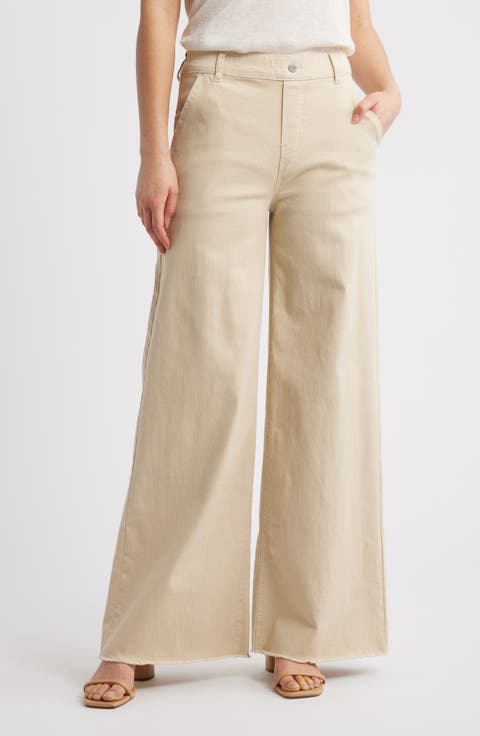 Raw Hem Wide Leg Pull-On Denim Pants