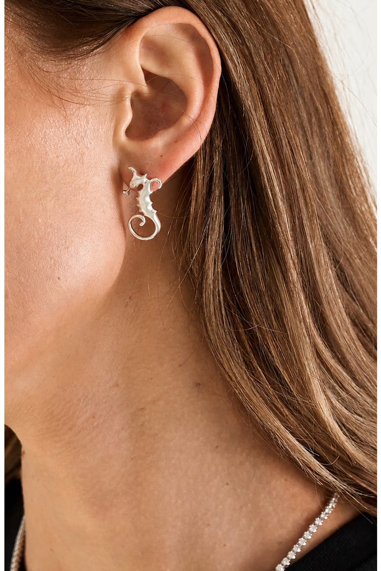 Angela Cummings Pavé Lab Grown Diamond Seahorse Earrings, Alternate, color, STERLING SILVER