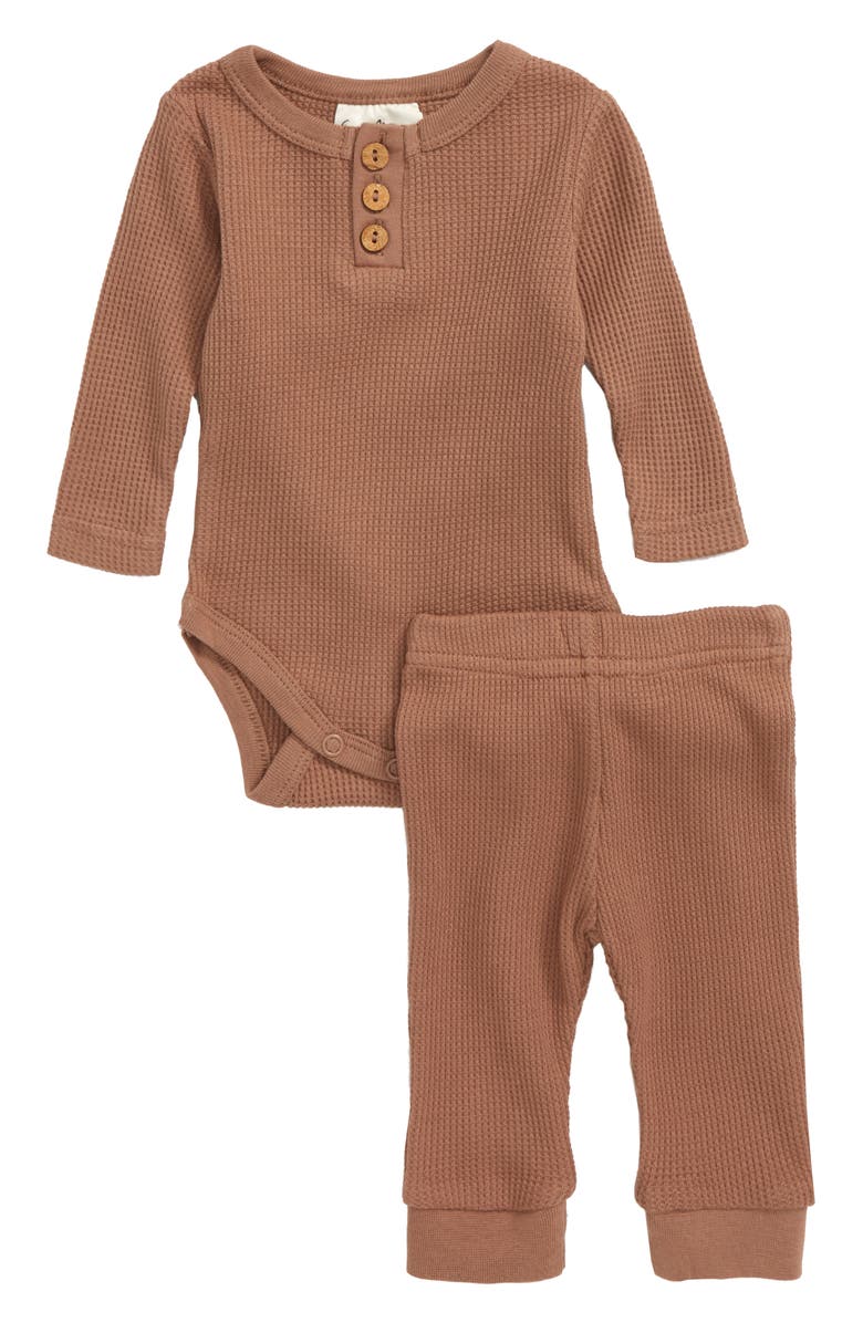 City Mouse Waffle Knit Organic Cotton Bodysuit & Pants, Main, color,