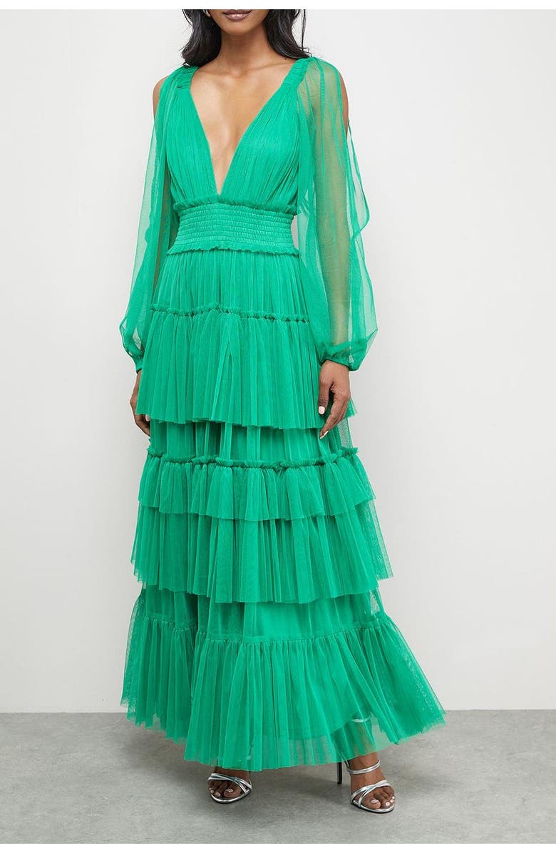 Warehouse Cinched Waist Maxi Dress, Alternate, color, Green