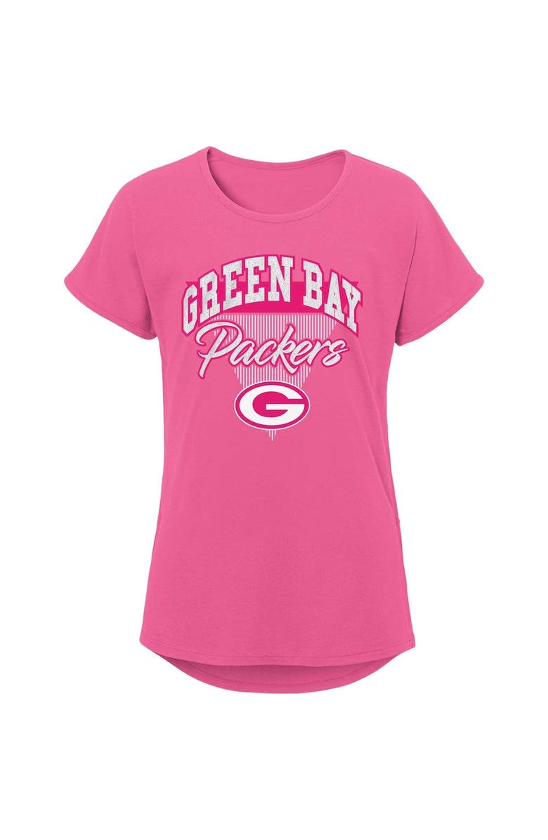 Outerstuff Girls Youth Pink Green Bay Packers Playtime Dolman T-Shirt, Main, color, 