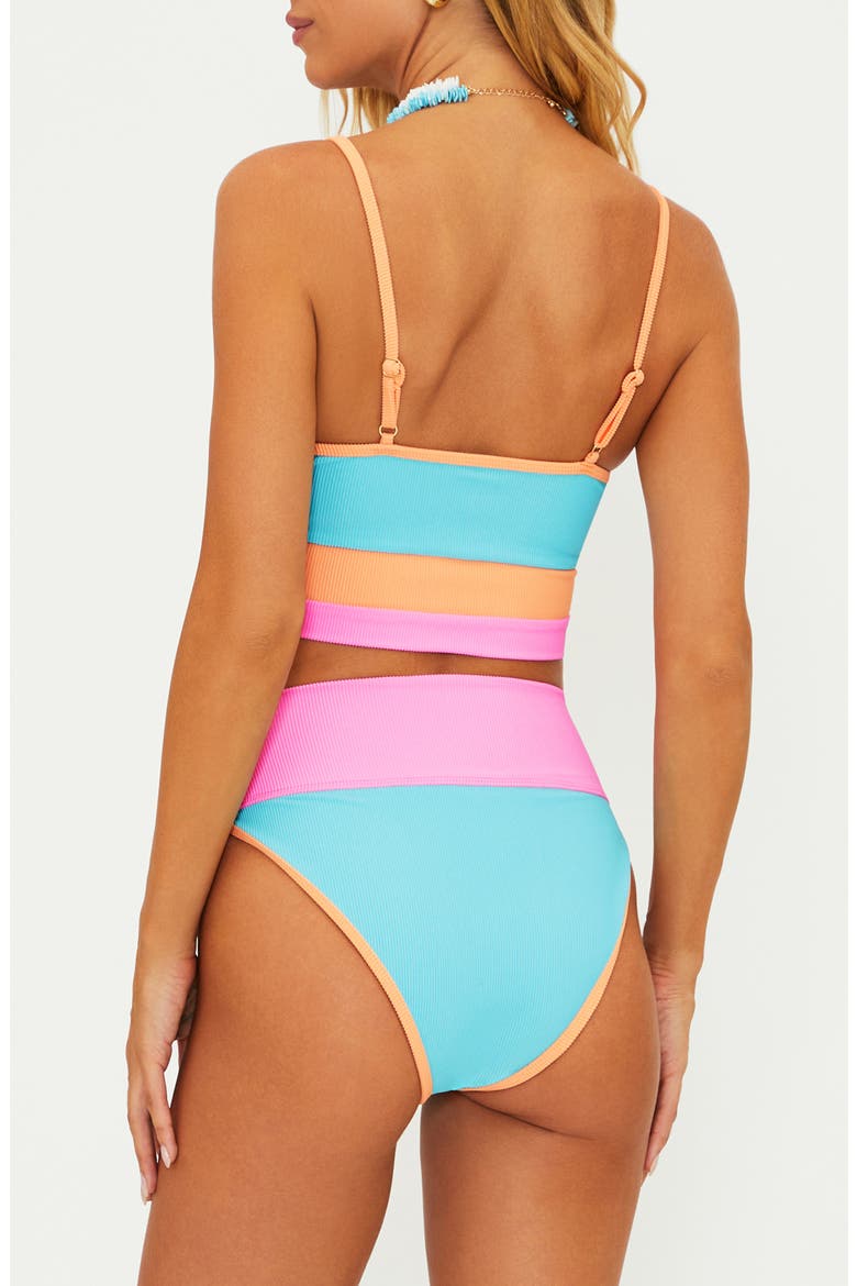 Emmy Colorblock High Waist Bikini Bottoms, Alternate, color, BLUE/GREEN CRUSH COLOR