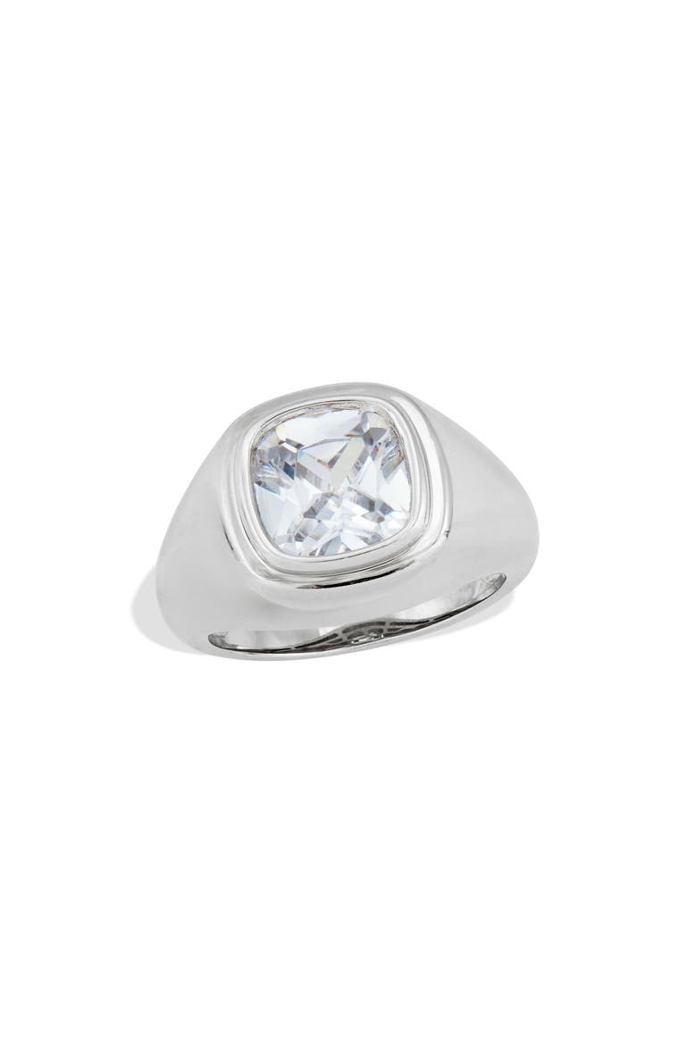 Step Up Cubic Zirconia Signet Ring, Main, color, SILVER
