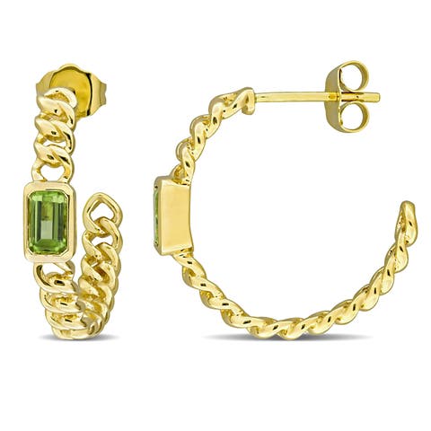 Gemstone Link Hoop Earrings 14k