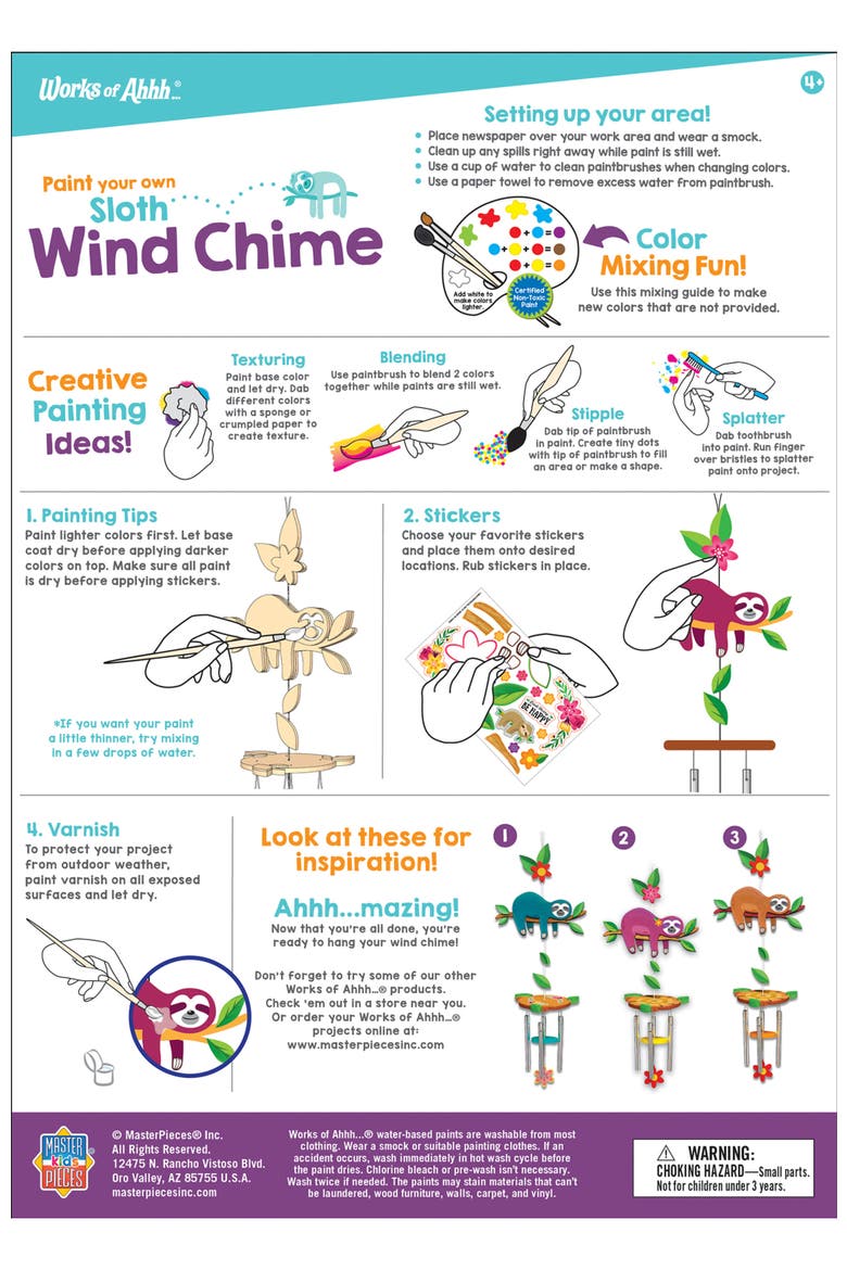 Sloth Wind Chime Wood Craft & Paint Kit, Alternate, color, Multicolor