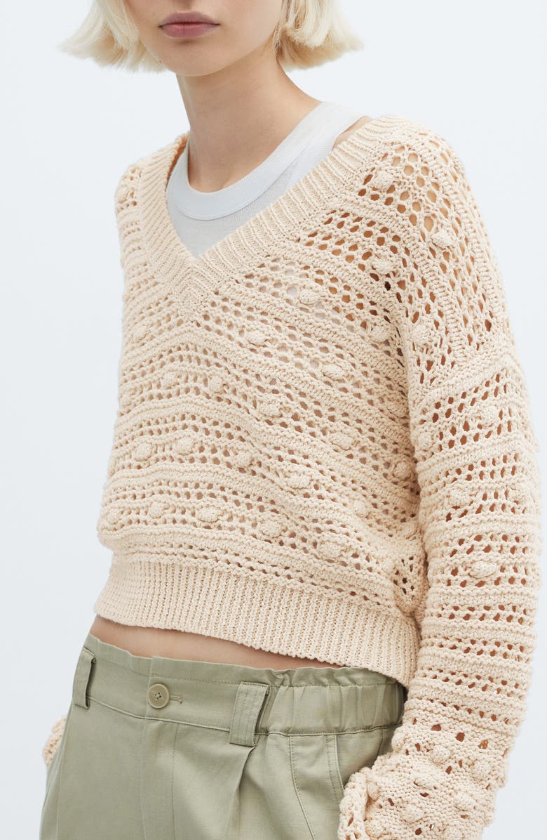 MANGO Openwork Stitch V-Neck Sweater, Alternate, color,
