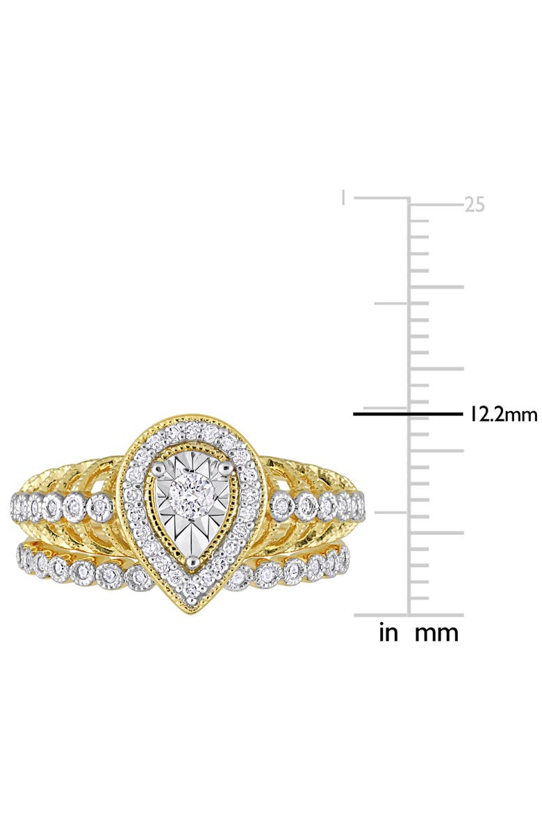 Diamond Halo Teardrop Bridal Ring Set, Alternate, color, Yellow-Plated Sterling Silver
