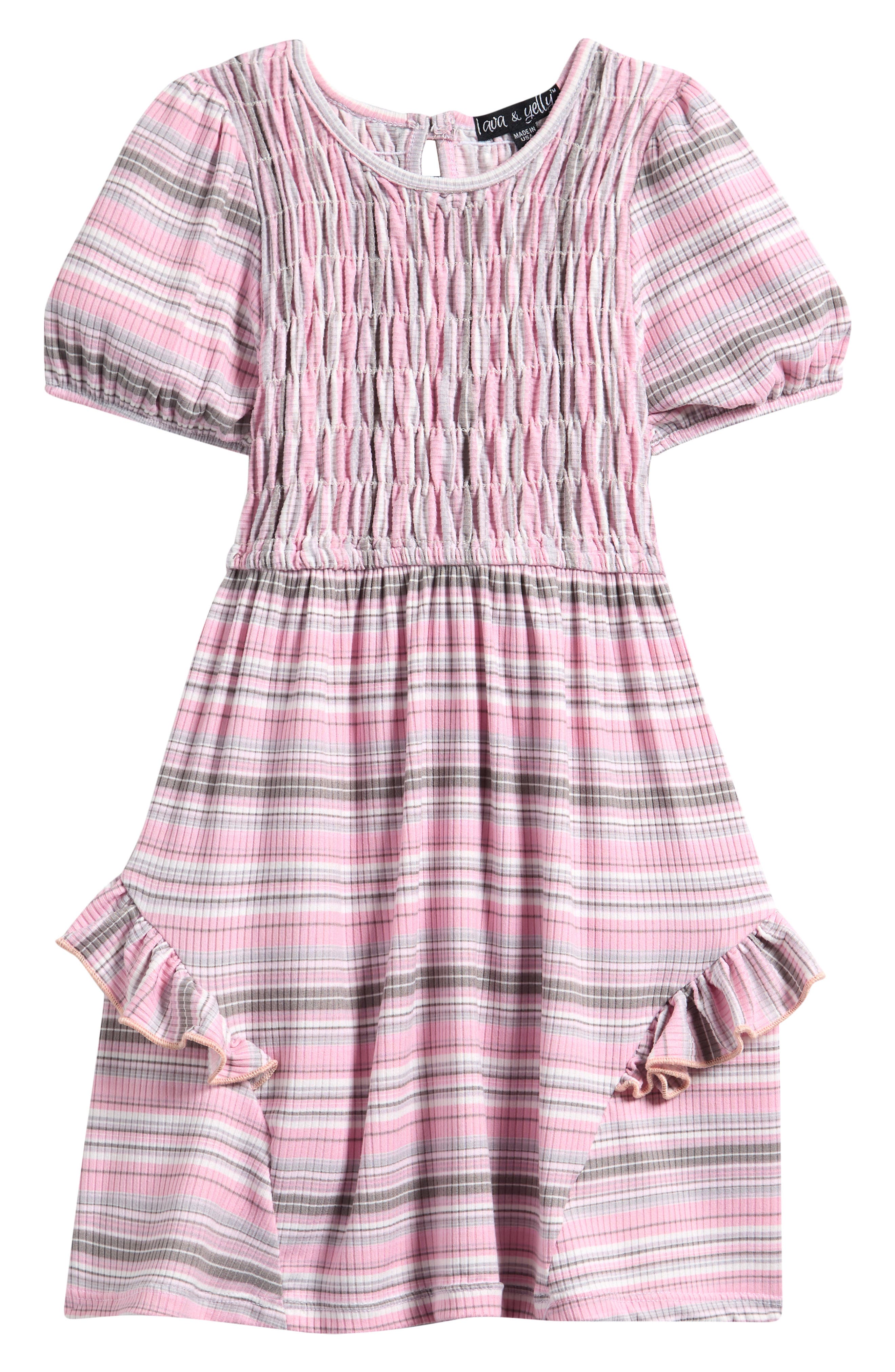 Ava & Yelly Kids' Stripe Ruched Bodice Dress
