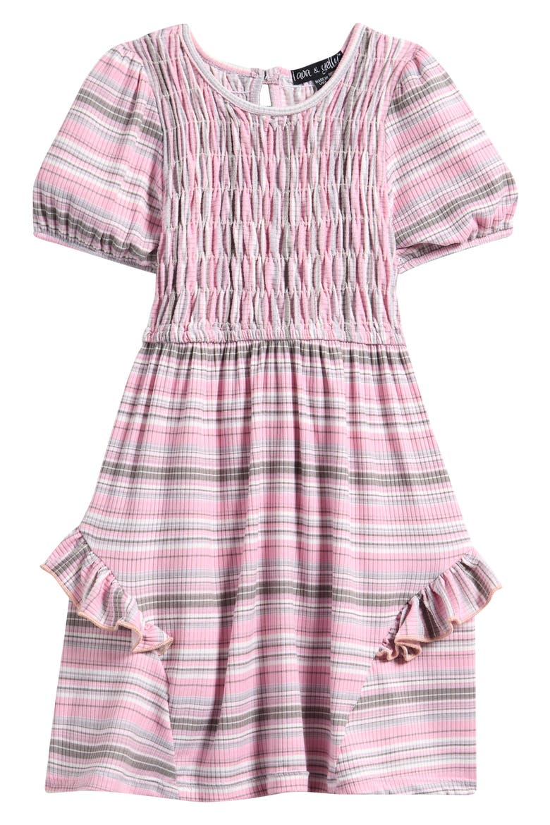 Kids' Stripe Ruched Bodice Dress, Main, color, PINK