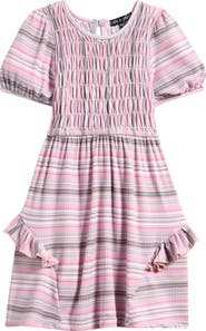 Ava & Yelly Kids' Stripe Ruched Bodice Dress