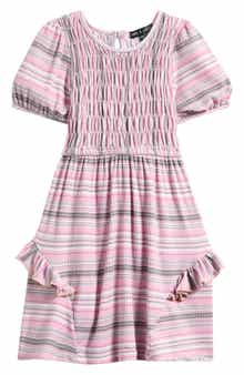 Ava & Yelly Kids' Stripe Ruched Bodice Dress