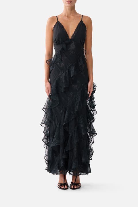 Asymmetrical Ruffle Slip Dress
