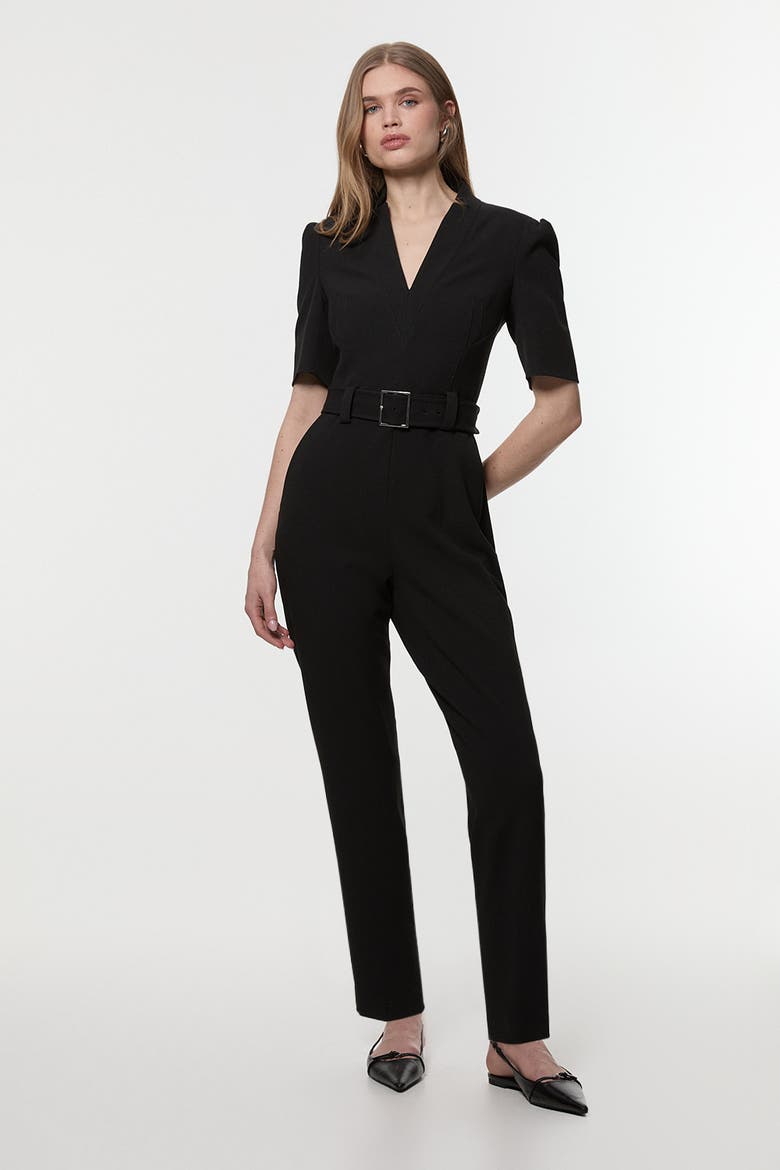 Structured Crepe Forever Belted Jumpsuit, Main, color, Black