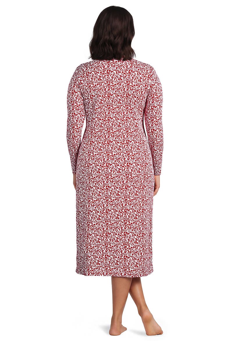 Cotton Long Sleeve Midcalf Nightgown, Alternate, color, Compass Red Pressed Flower