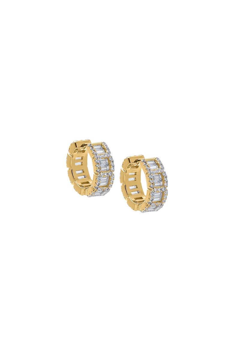 CZ Pave X Baguette Huggie Earring, Main, color, Gold