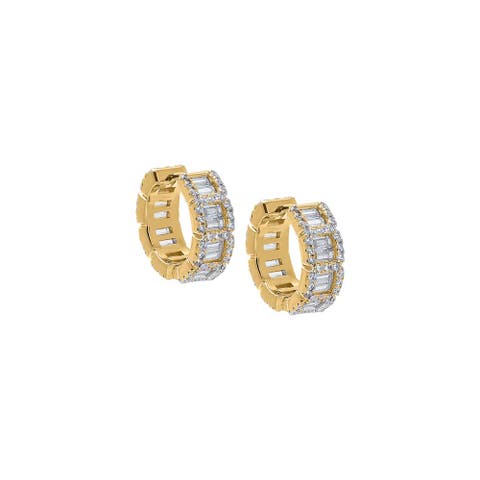 CZ Pave X Baguette Huggie Earring