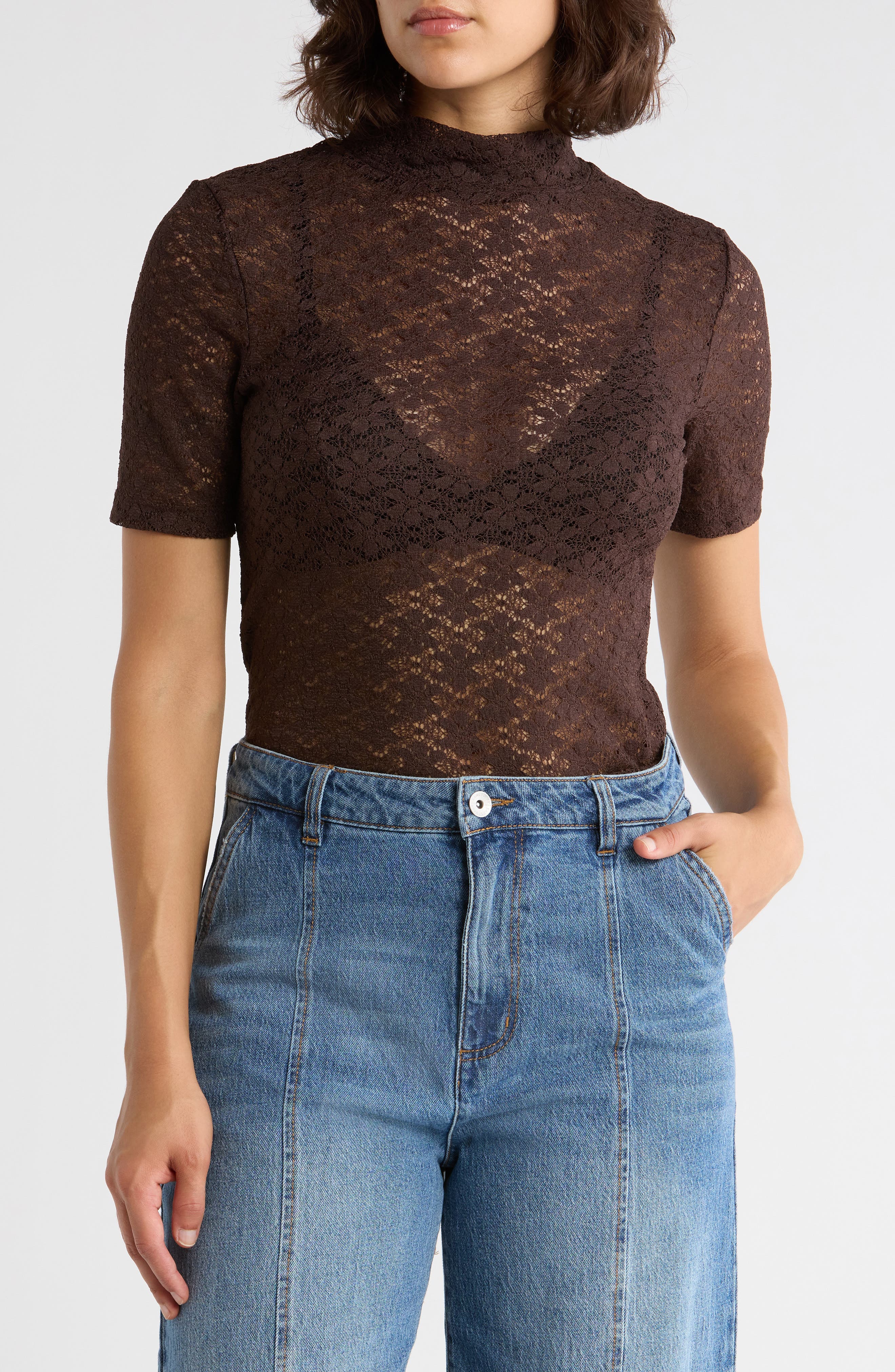 Sanctuary Mock Neck Lace Top