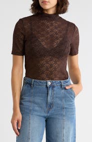 Sanctuary Mock Neck Lace Top