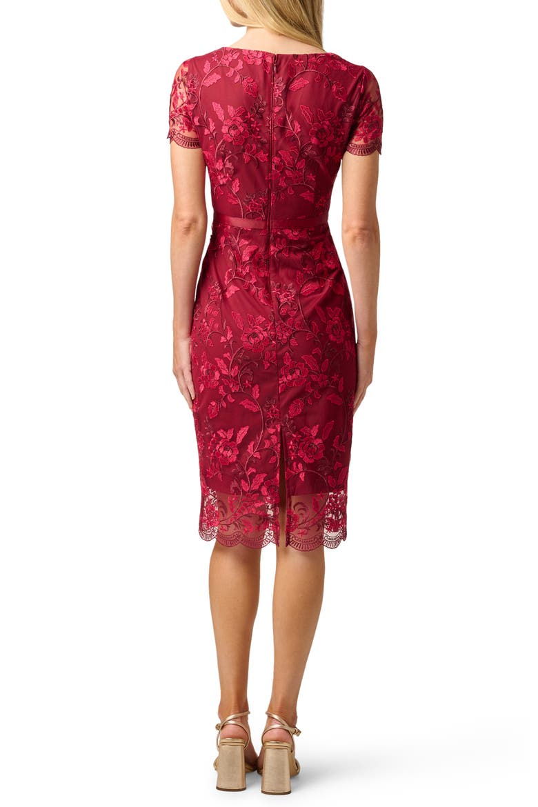 Floral Embroidered Belted Sheath Dress, Alternate, color, BURGUNDY/ PINK