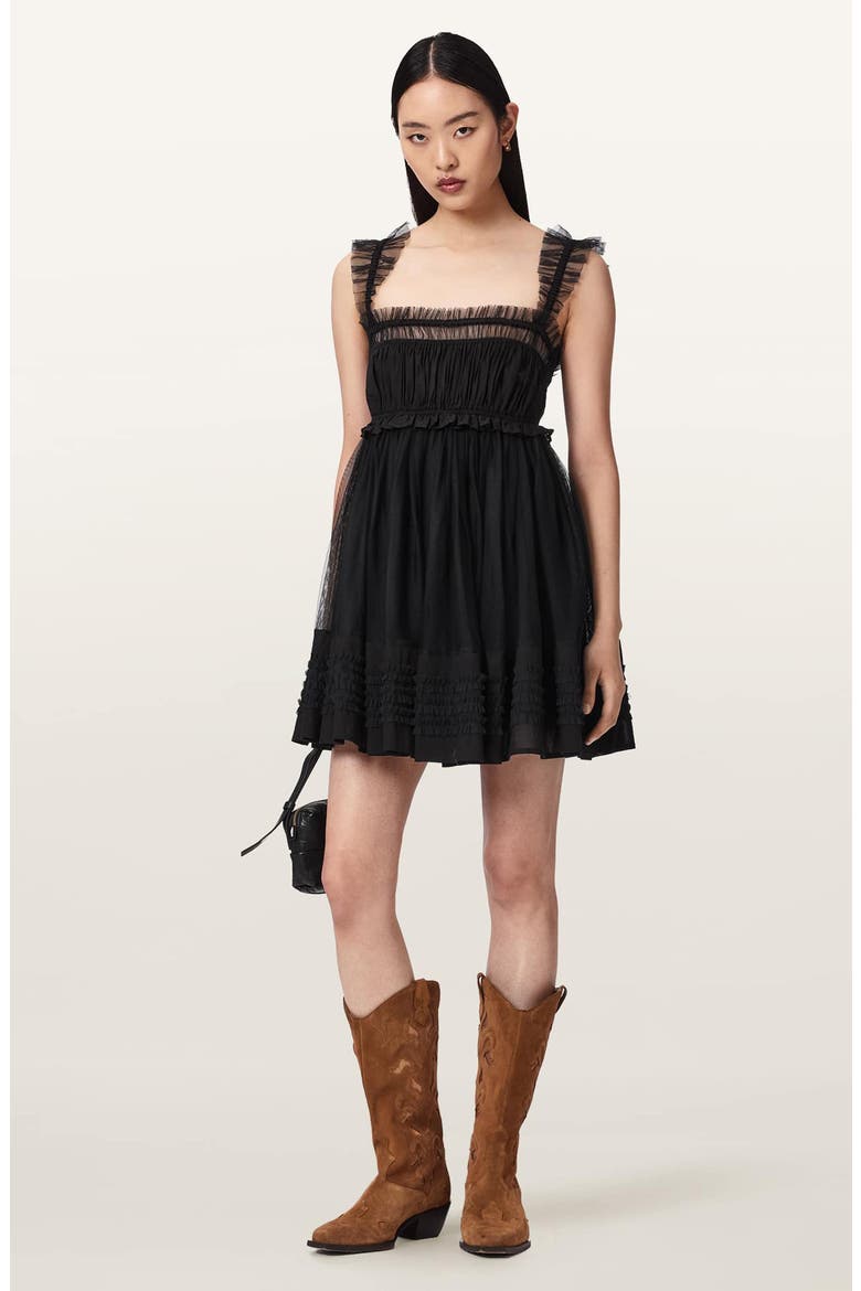 Angela Tulle Detail Minidress, Alternate, color, BLACK