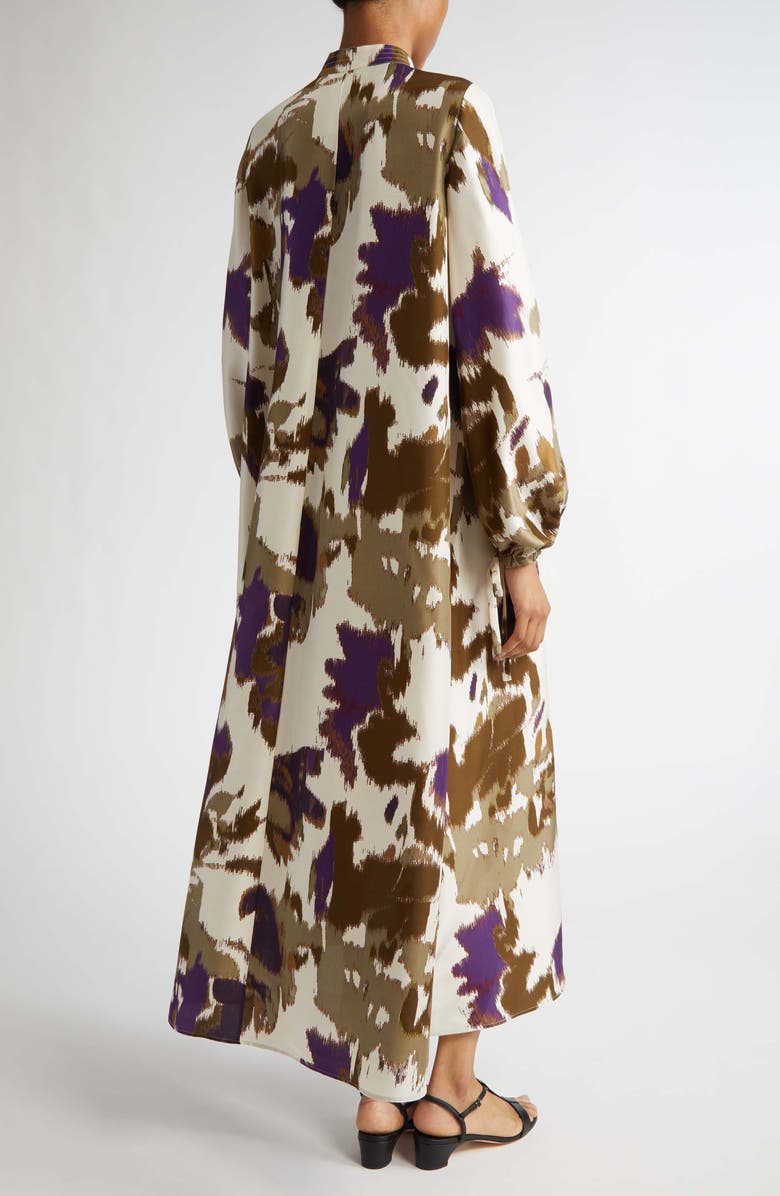 Max Mara Maesa Floral Long Sleeve Shantung Silk Maxi Dress, Alternate, color, Ivory