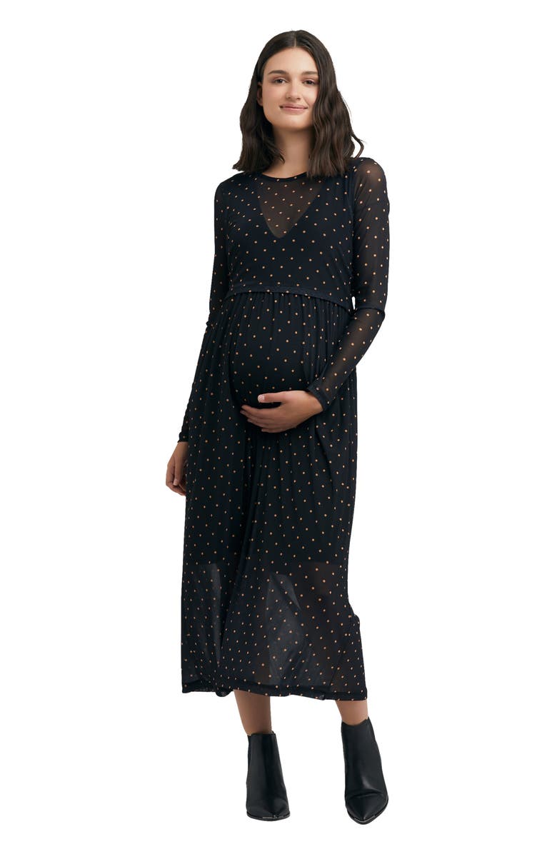 Ripe Maternity Dot Pattern Long Sleeve Maternity Dress, Alternate, color, 