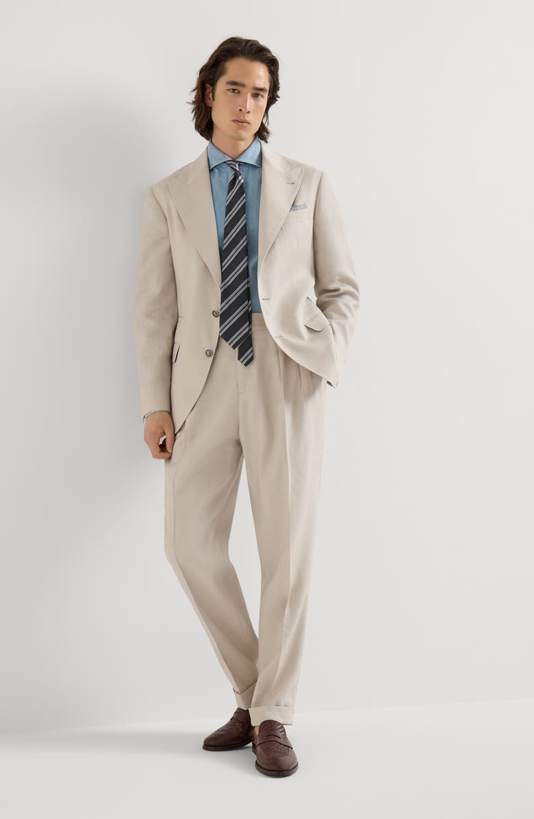 Brunello Cucinelli Trousers with double pleats and tabs, Alternate, color, Buff