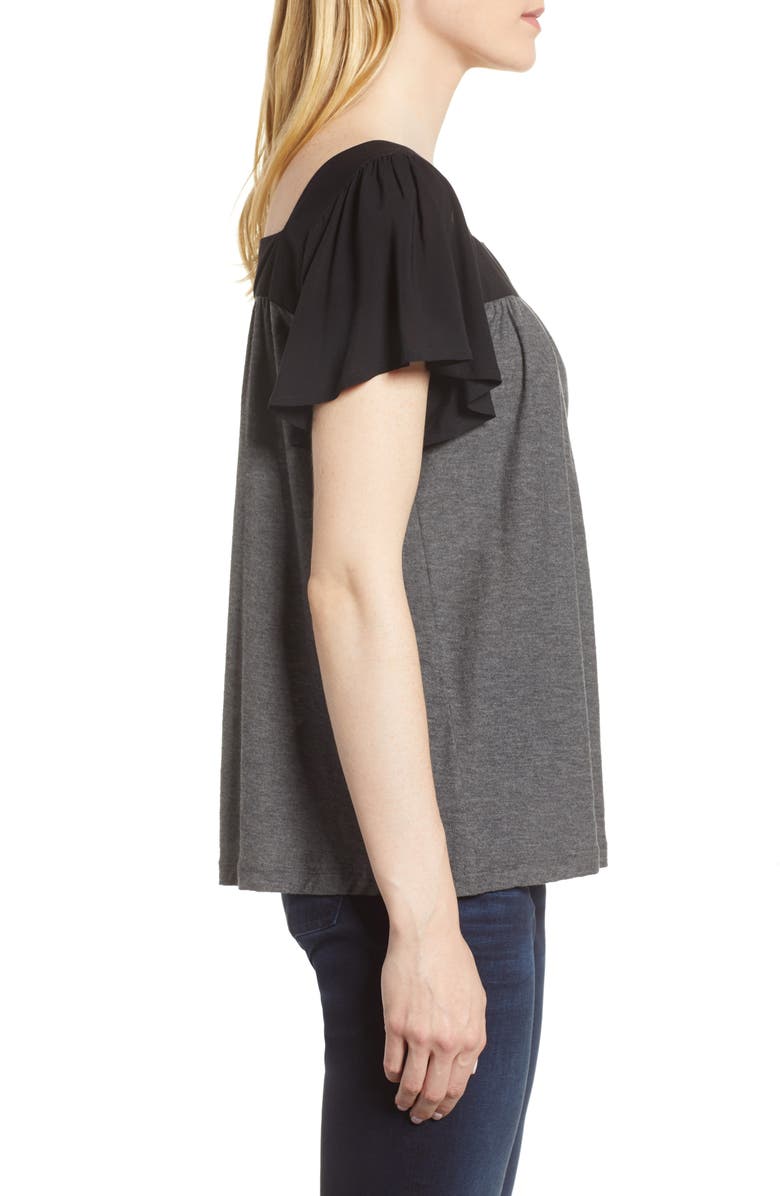 Vince Camuto Ruffle Sleeve Mix Media Cotton Blend Blouse, Alternate, color,