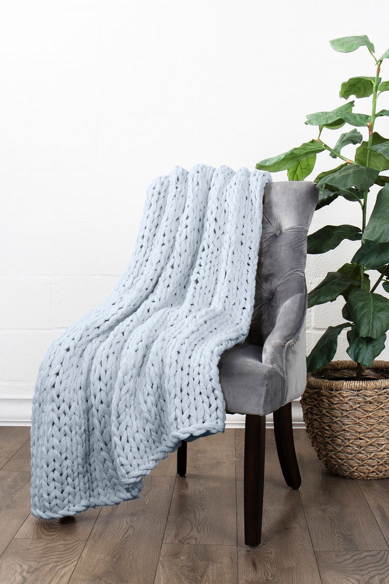 Chunky Knit Throw Blanket, Main, color, LIGHT BLUE