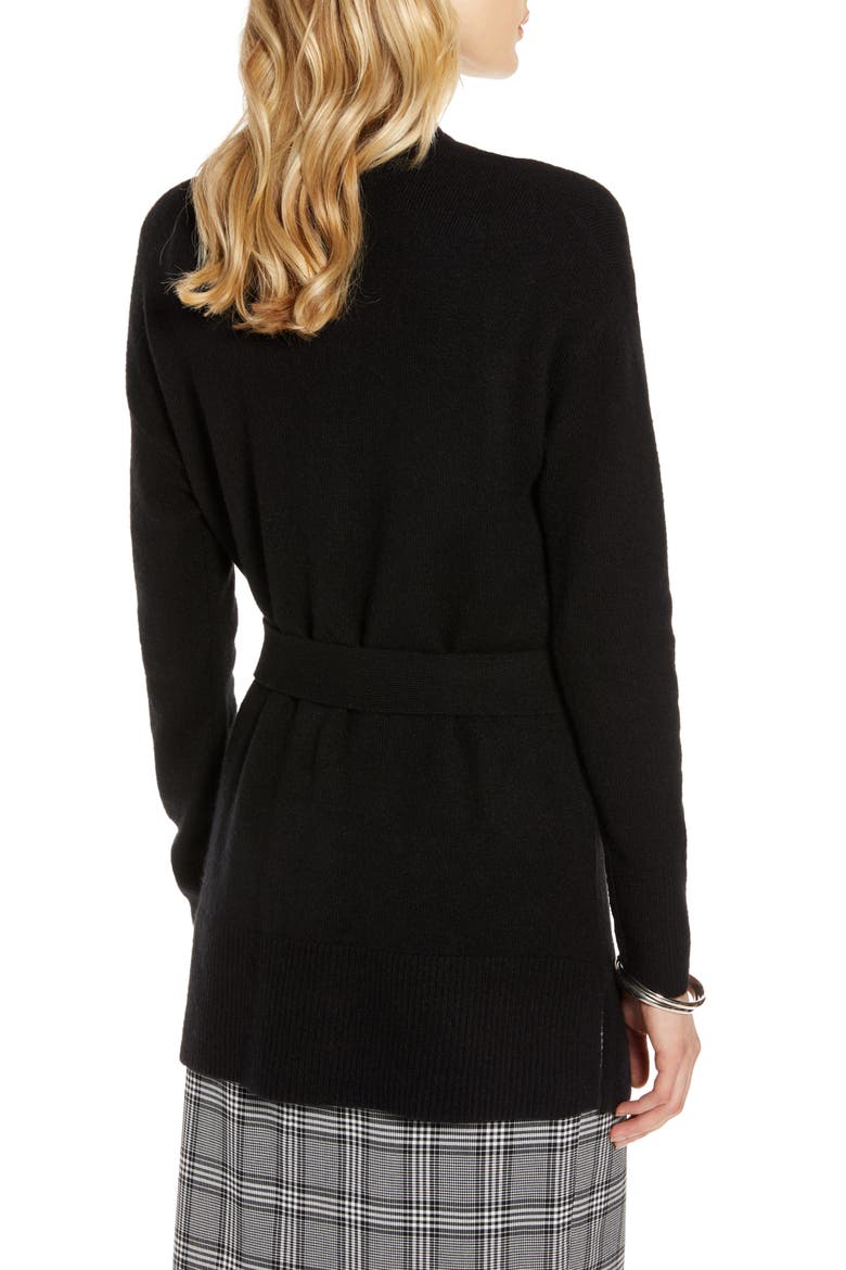 Tie Waist Cardigan, Alternate, color, BLACK