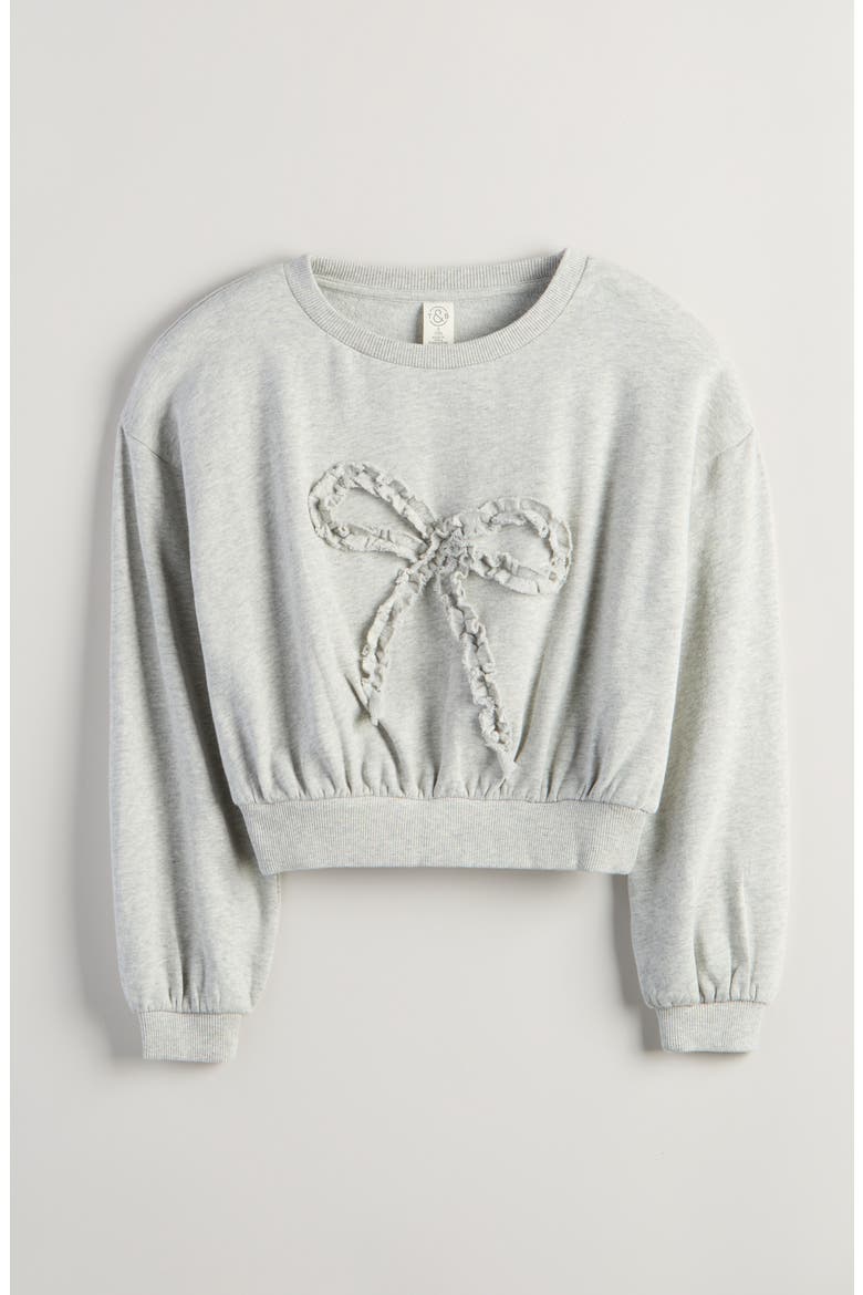 Kids' Appliqué Bow Sweatshirt, Main, color, GREY LIGHT HEATHER RUFFLE BOW